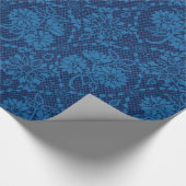 Indigo Blue Floral Faux Lace Pattern Cadeaupapier (Hoek)