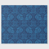 Indigo Blue Floral Faux Lace Pattern Cadeaupapier (Vlak)