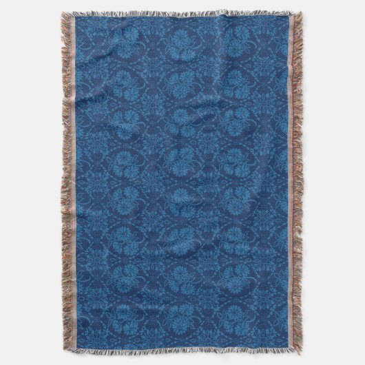 Indigo Blue Floral Faux Lace Pattern Deken (Voorkant Verticaal)