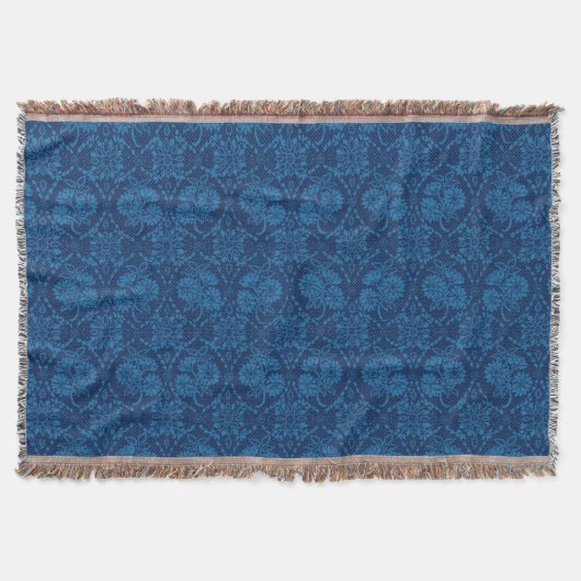 Indigo Blue Floral Faux Lace Pattern Deken (Voorkant)