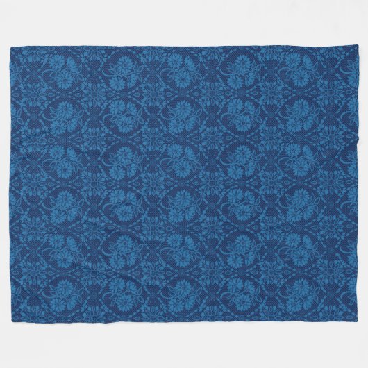 Indigo Blue Floral Faux Lace Pattern Fleece Deken (Voorkant (Horizontaal))