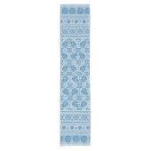 Indigo Blue Floral Faux Lace Pattern om aan te pas Korte Tafelloper (Voorkant)