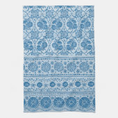 Indigo Blue Floral Faux Lace Pattern om aan te pas Theedoek (Verticaal)