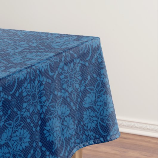 Indigo Blue Floral Faux Lace Pattern Tafelkleed (Voorbeeld)