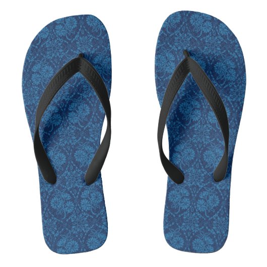 Indigo Blue Floral Faux Lace Pattern Teenslippers (Voetbed)