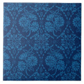 Indigo Blue Floral Faux Lace Pattern Tegeltje (Voorkant)