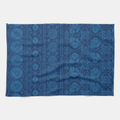 Indigo Blue Floral Faux Lace Pattern Theedoek (Horizontaal)