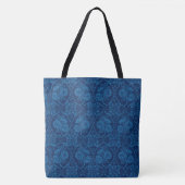 Indigo Blue Floral Faux Lace Pattern Tote Bag (Voorkant)