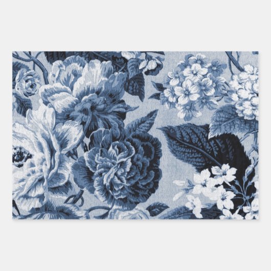 Indigo Blue  Floral Inpakpapier Vel (Voorkant)
