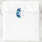 Indigo Blue Floral monogram bruiloft envelop seal Ronde Sticker (Tas)
