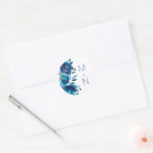 Indigo Blue Floral monogram bruiloft envelop seal Ronde Sticker (Envelop)