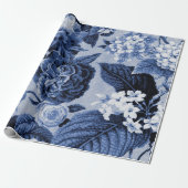 Indigo Blue  Floral Toile Decoupage Cadeaupapier (Uitgerold)