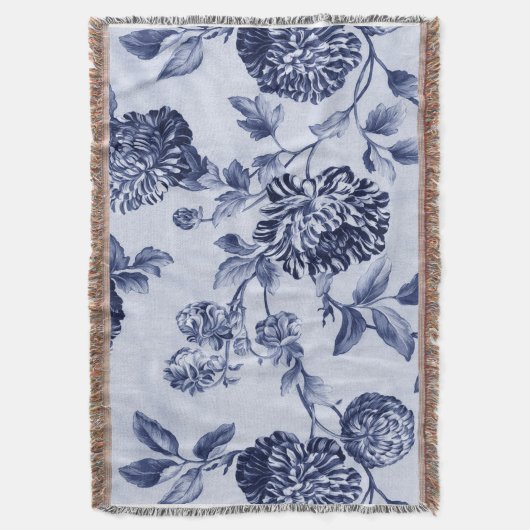 Indigo Blue  Floral Toile Deken (Voorkant Verticaal)