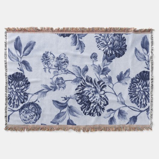 Indigo Blue  Floral Toile Deken (Voorkant)