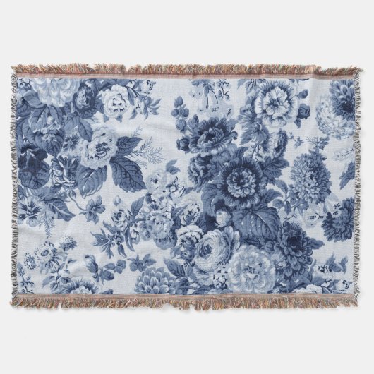 Indigo Blue  Floral Toile Deken (Voorkant)