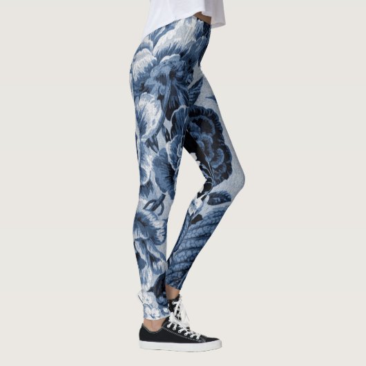 Indigo Blue  Floral Toile Fabric No.1 Leggings (Rechts)