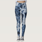 Indigo Blue  Floral Toile Fabric No.1 Leggings (Voorkant)