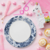 Indigo Blue Floral Toile Fabric No.3 Papieren Bordje (Feest)