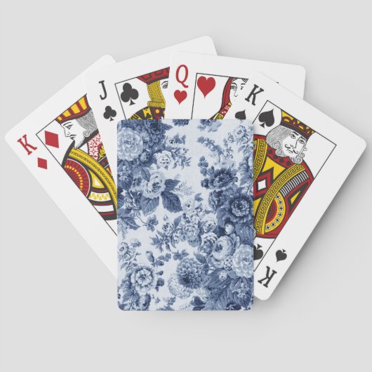 Indigo Blue Floral Toile Fabric No.3 Speelkaarten (Achterkant)