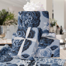 Indigo Blue  Floral Toile Matte Finish