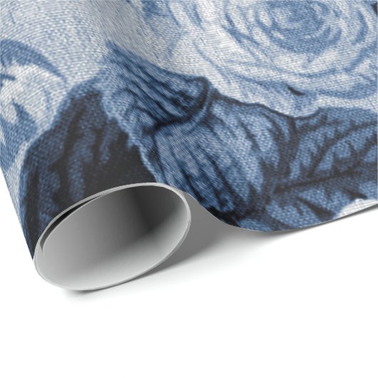 Indigo Blue  Floral Toile Matte Finish Cadeaupapier (Rol Hoek)