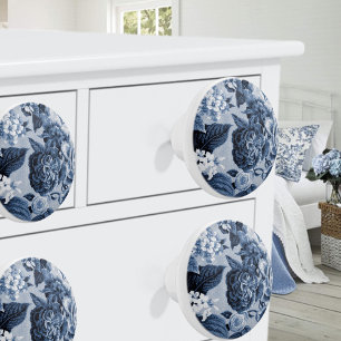 Indigo Blue  Floral Toile No.1 Keramische Knop