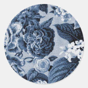 Indigo Blue  Floral Toile No.1 Ronde Sticker
