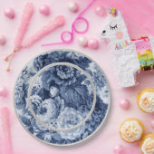 Indigo Blue Floral Toile No.3 Papieren Bordje (Feest)