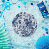 Indigo Blue Floral Toile No.3 Papieren Bordje (Feest)