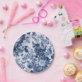 Indigo Blue Floral Toile No.3 Papieren Bordje (Feest)