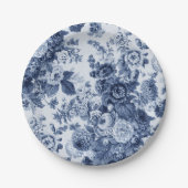 Indigo Blue Floral Toile No.3 Papieren Bordje (Voorkant)