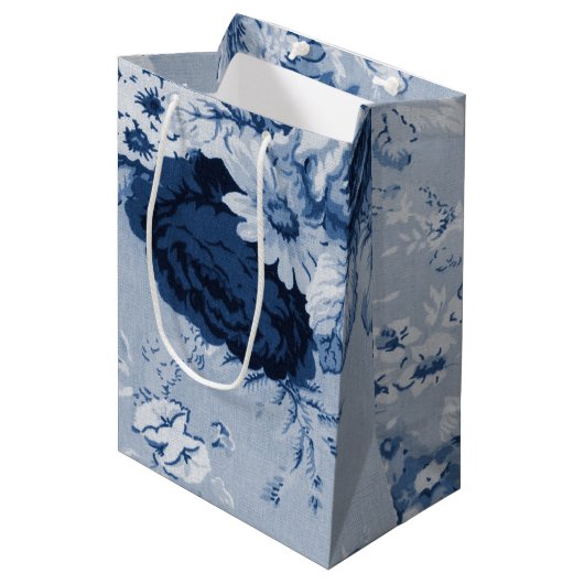 Indigo Blue  Floral Toile No.4 Medium Cadeauzakje (Voorkant Gekanteld)