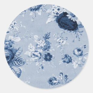 Indigo Blue  Floral Toile No.4 Ronde Sticker