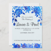 Indigo Blue Floral Wedding Kaart (Voorkant)