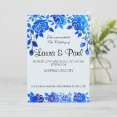 Indigo Blue Floral Wedding Kaart (Staand voorkant)