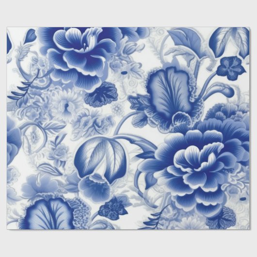 Indigo Blue Flowers Cadeaupapier (Vlak)