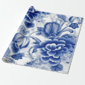 Indigo Blue Flowers Cadeaupapier (Uitgerold)