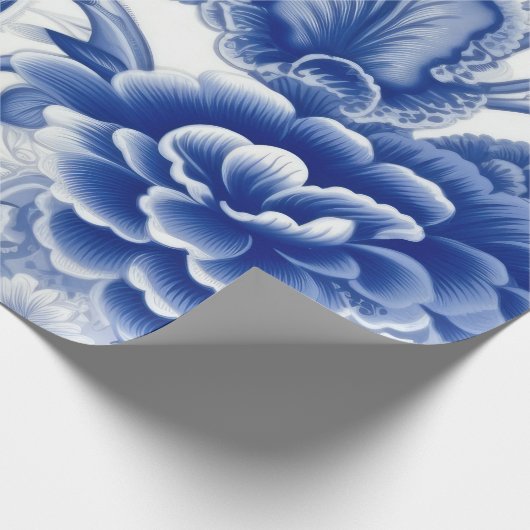 Indigo Blue Flowers Cadeaupapier (Hoek)