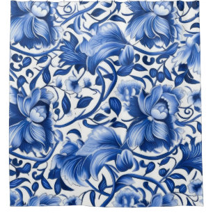 Indigo Blue Flowers Douchegordijn