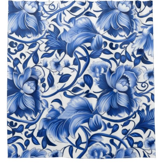Indigo Blue Flowers Douchegordijn (Voorkant)