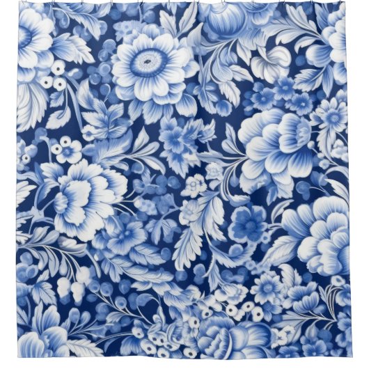 Indigo Blue Flowers Douchegordijn (Voorkant)