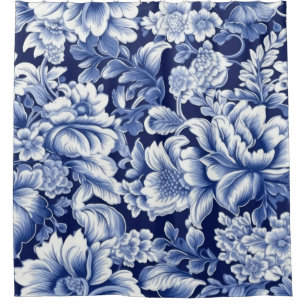 Indigo Blue Flowers Douchegordijn