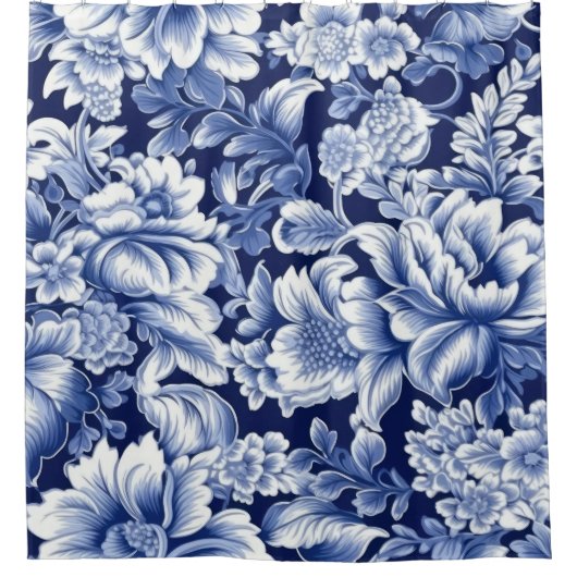 Indigo Blue Flowers Douchegordijn (Voorkant)