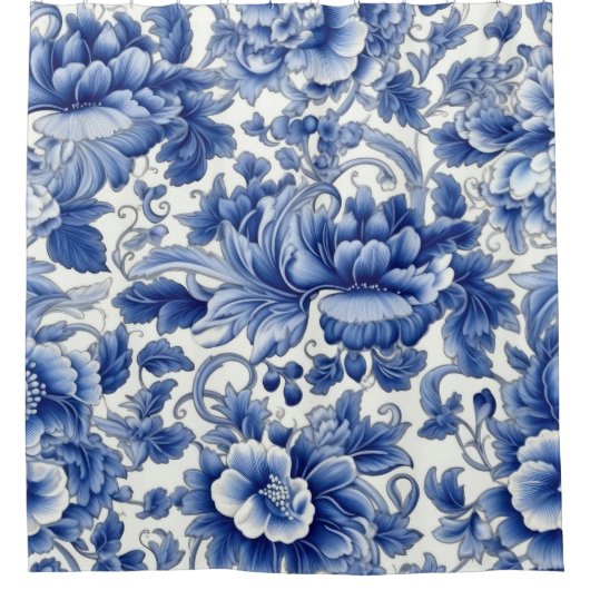 Indigo Blue Flowers Douchegordijn (Voorkant)