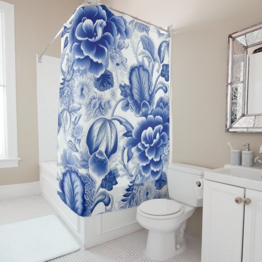 Indigo Blue Flowers Douchegordijn (In situ)