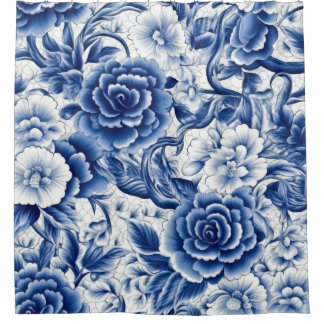 Indigo Blue Flowers Douchegordijn