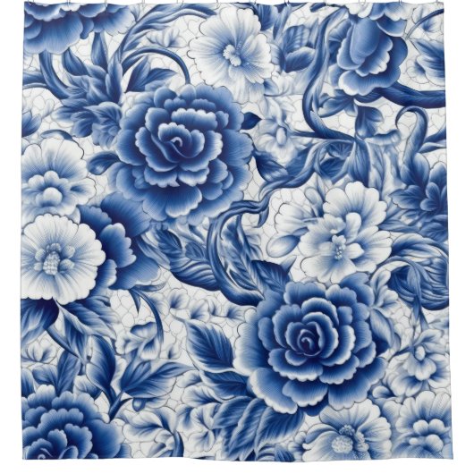 Indigo Blue Flowers Douchegordijn (Voorkant)