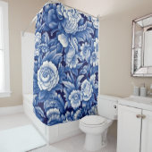 Indigo Blue Flowers Douchegordijn (In situ)