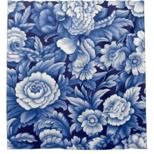 Indigo Blue Flowers Douchegordijn