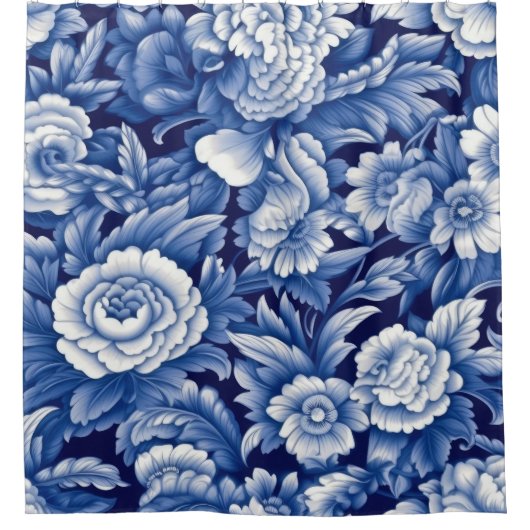 Indigo Blue Flowers Douchegordijn (Voorkant)